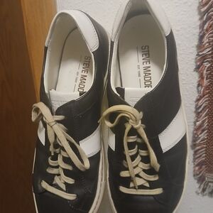 Steve Madden "Hirsch" Men’s Leather Sneakers – Black/White – Size 10.5